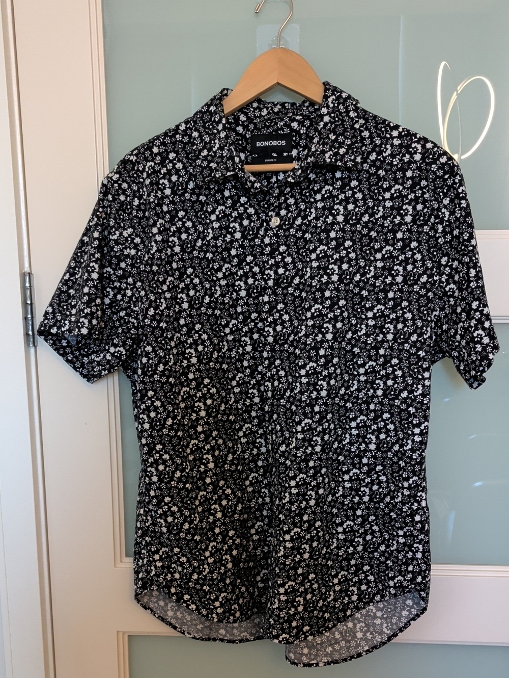 Bonobos Black Button-Up Shirt with White Floral Print